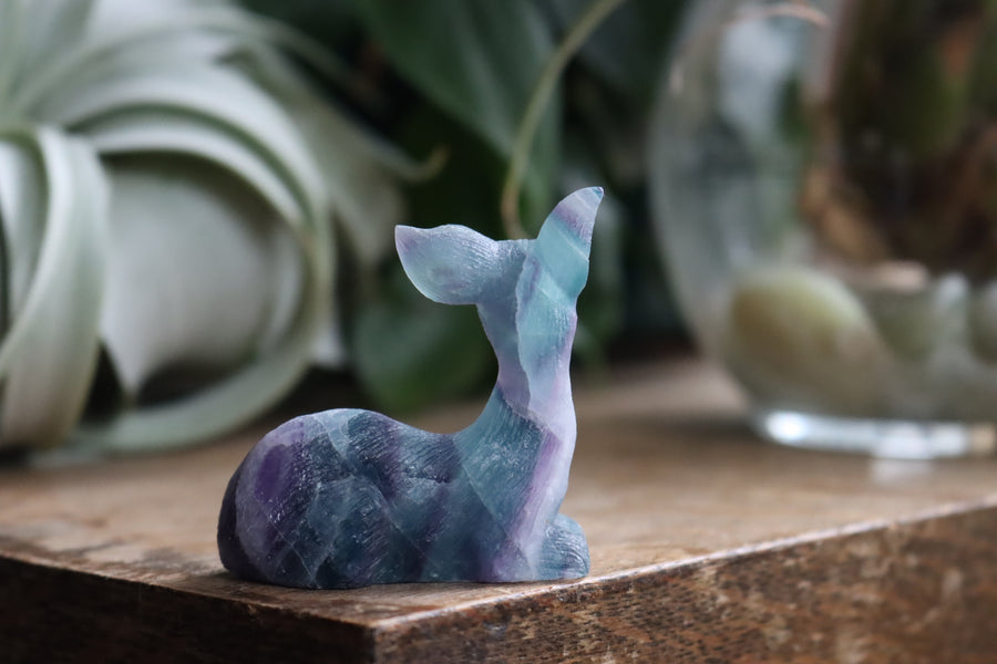 Hand carved rainbow fluorite deer 6