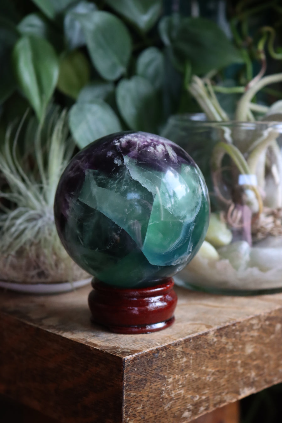 Fluorite sphere with calcite snowflakes 4