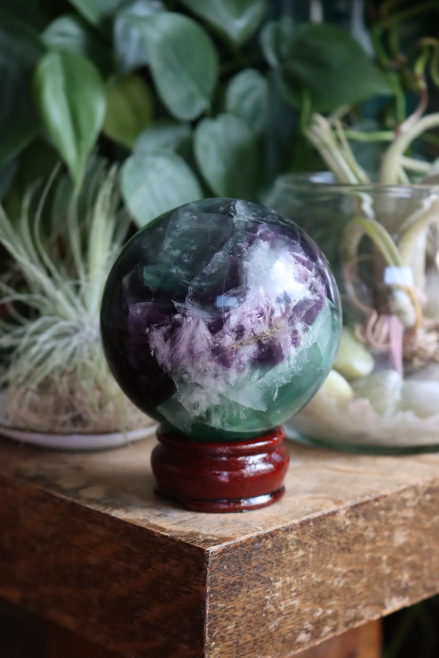 Fluorite sphere with calcite snowflakes 4