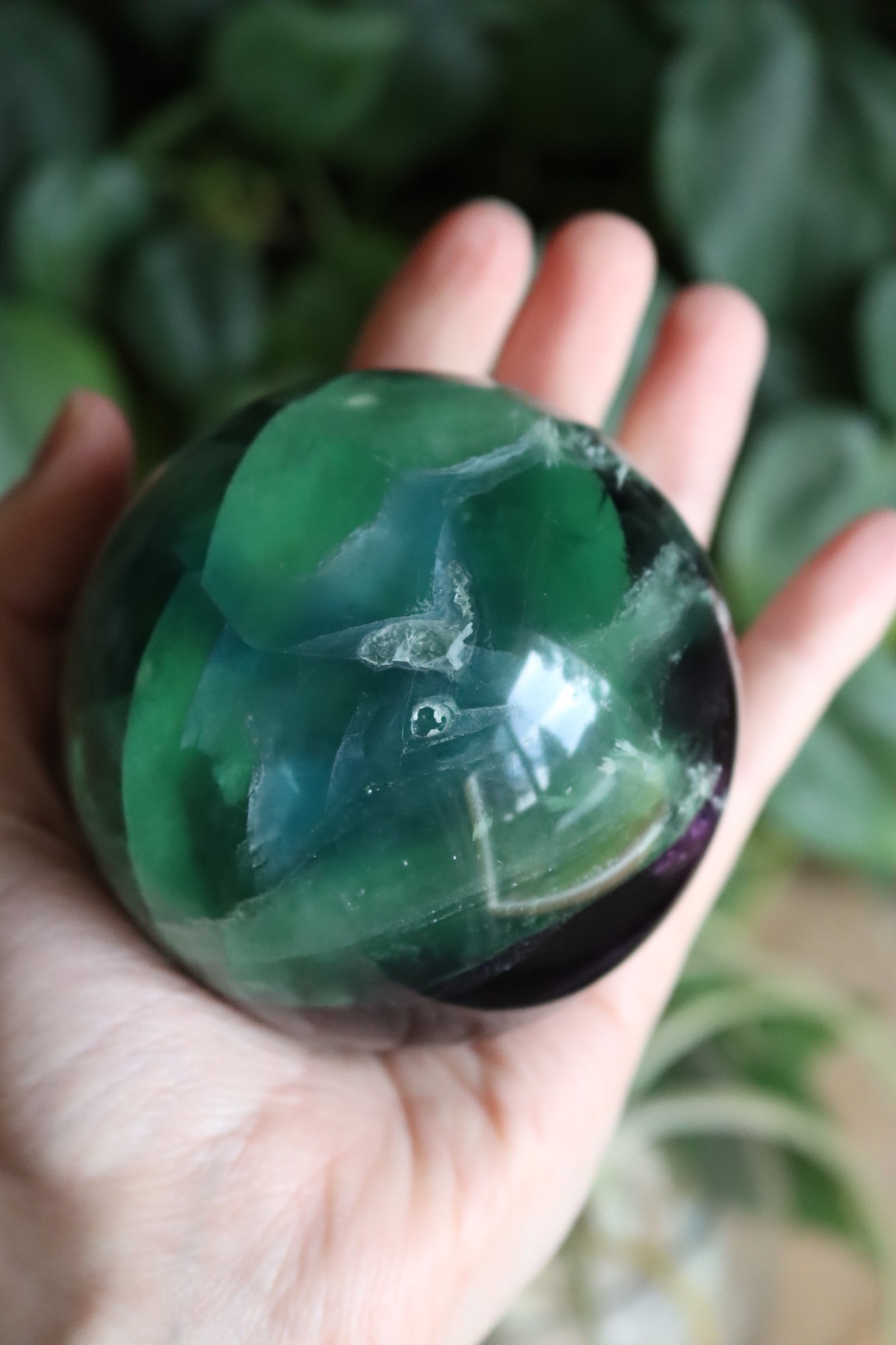 Fluorite sphere with calcite snowflakes 4