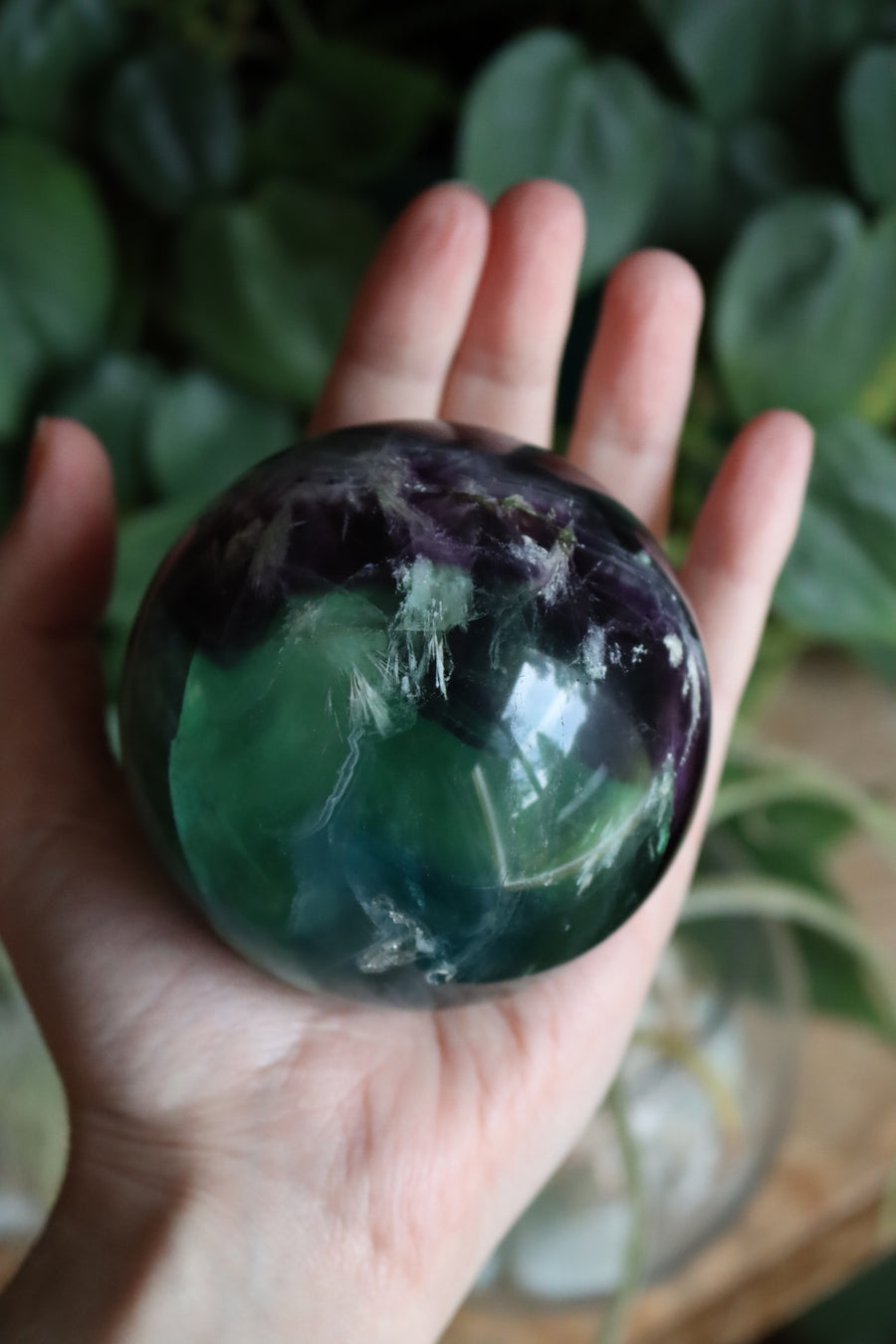 Fluorite sphere with calcite snowflakes 4