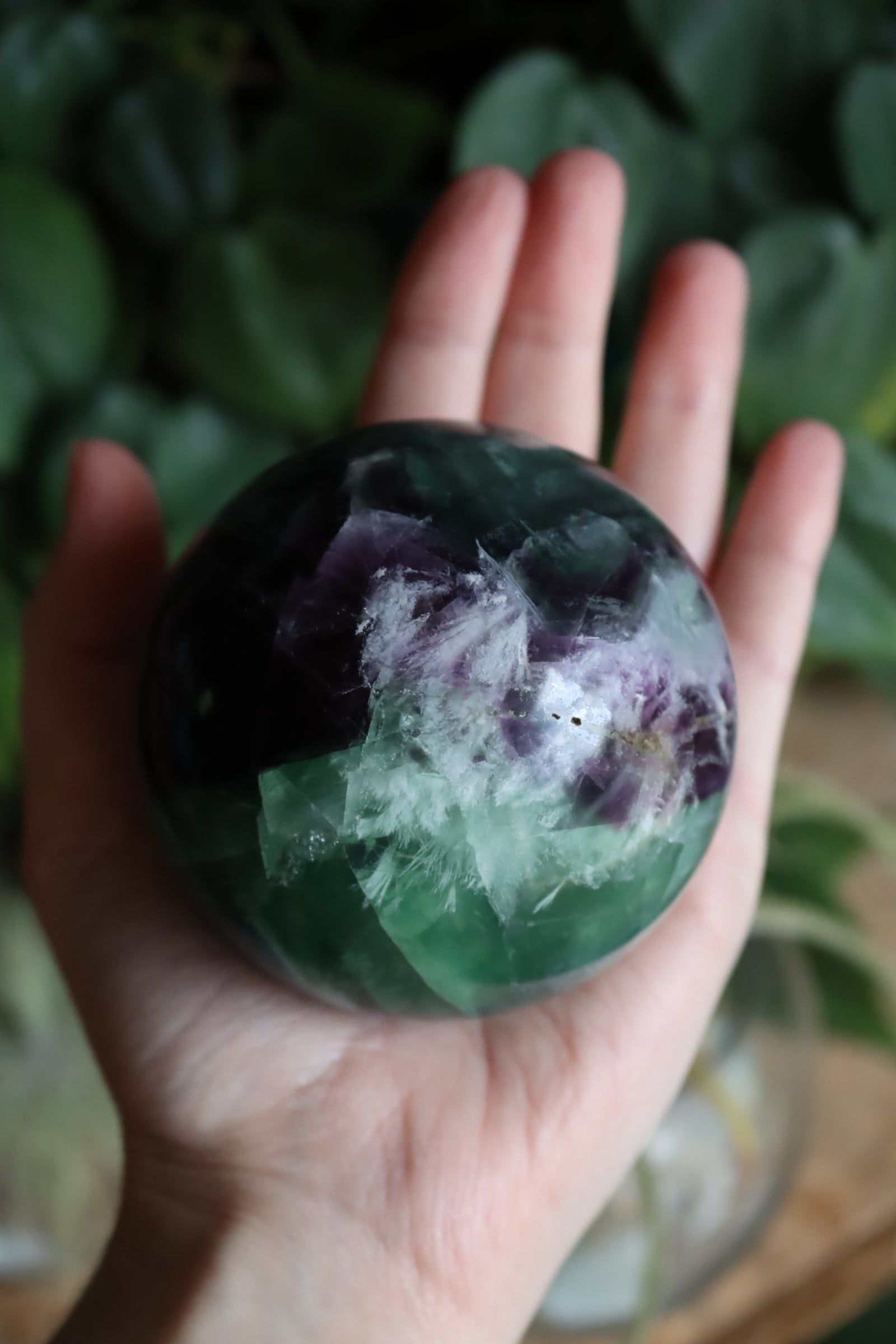 Fluorite sphere with calcite snowflakes 4