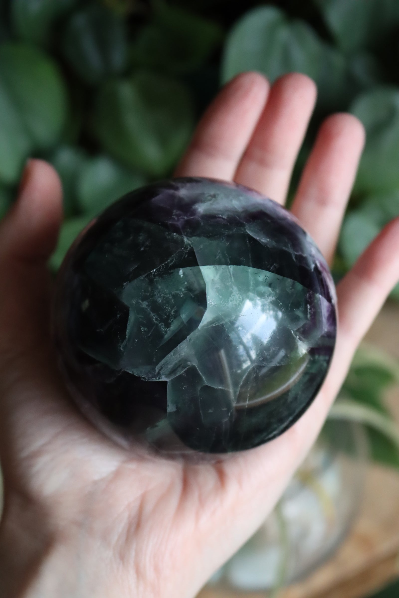 Fluorite sphere with calcite snowflakes 4