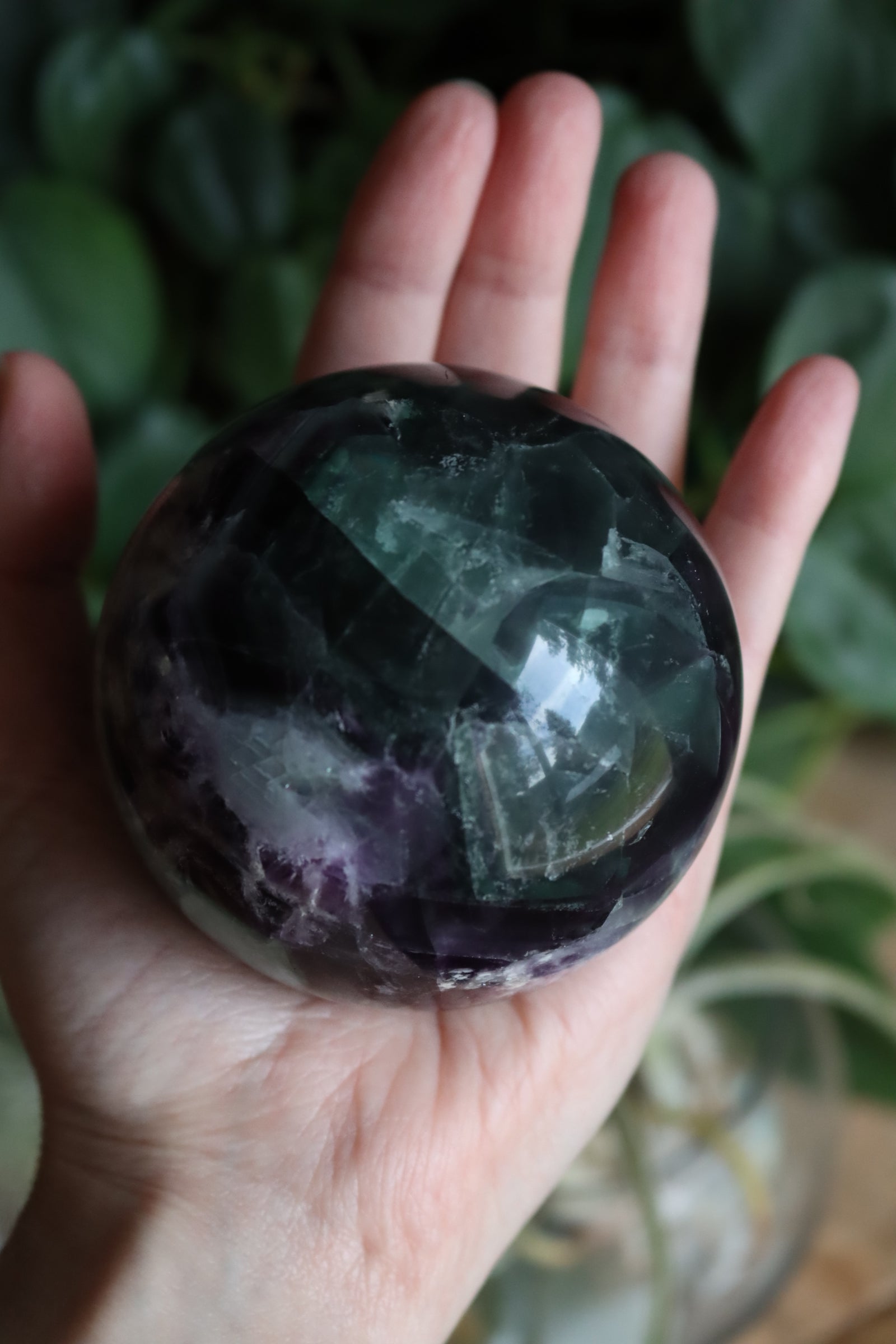 Fluorite sphere with calcite snowflakes 4