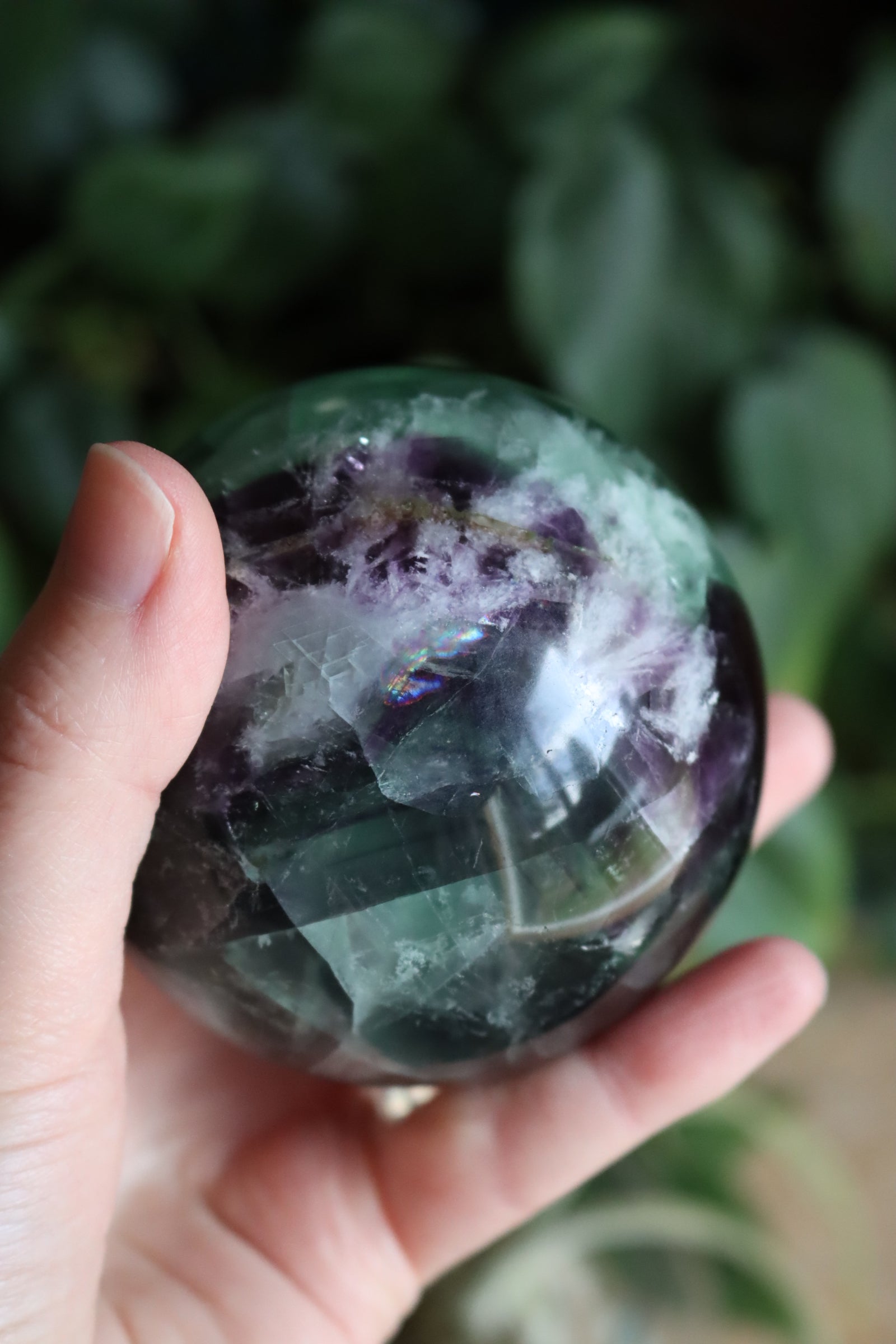 Fluorite sphere with calcite snowflakes 4