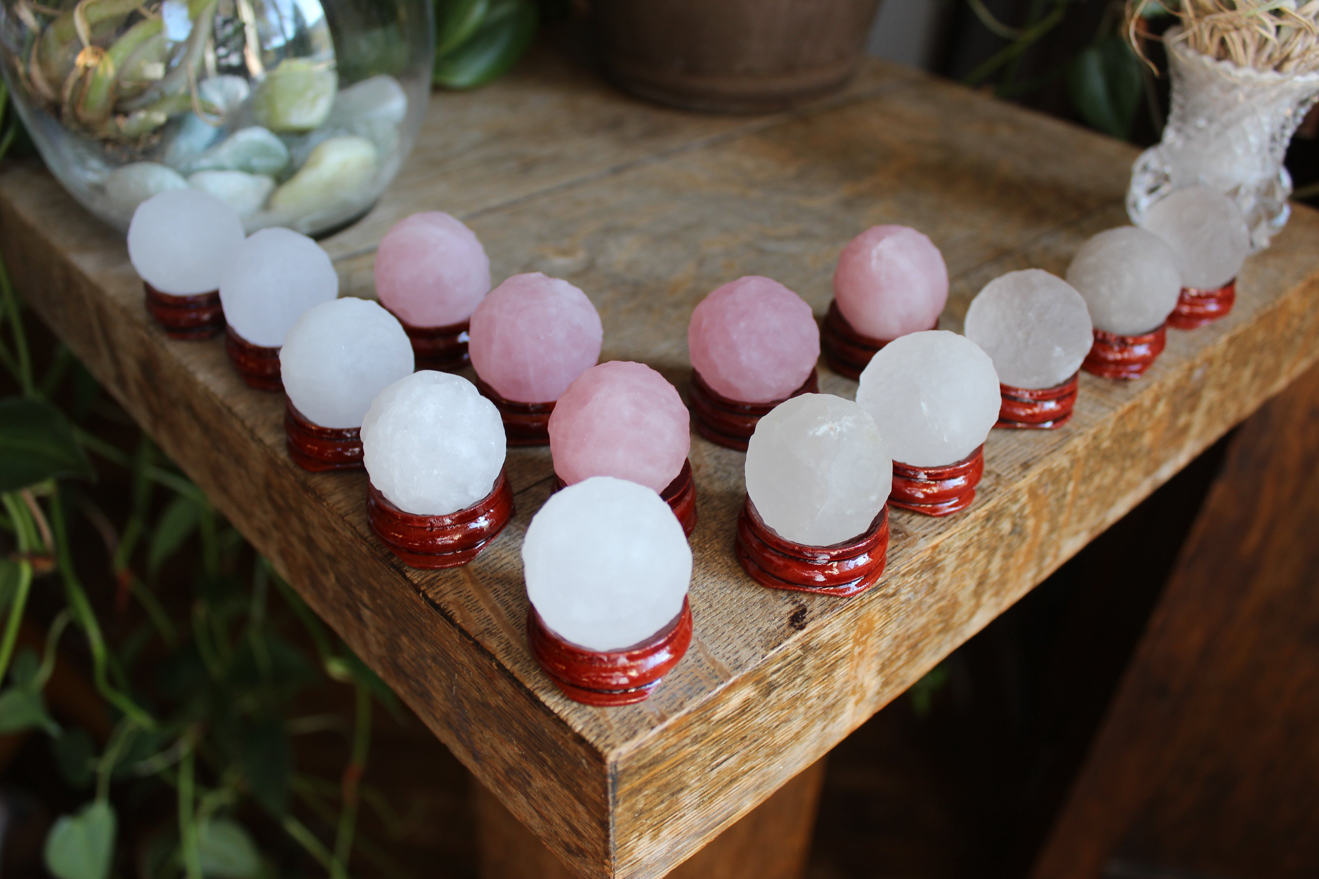 Rose, clear, and smoky quartz moon sphere