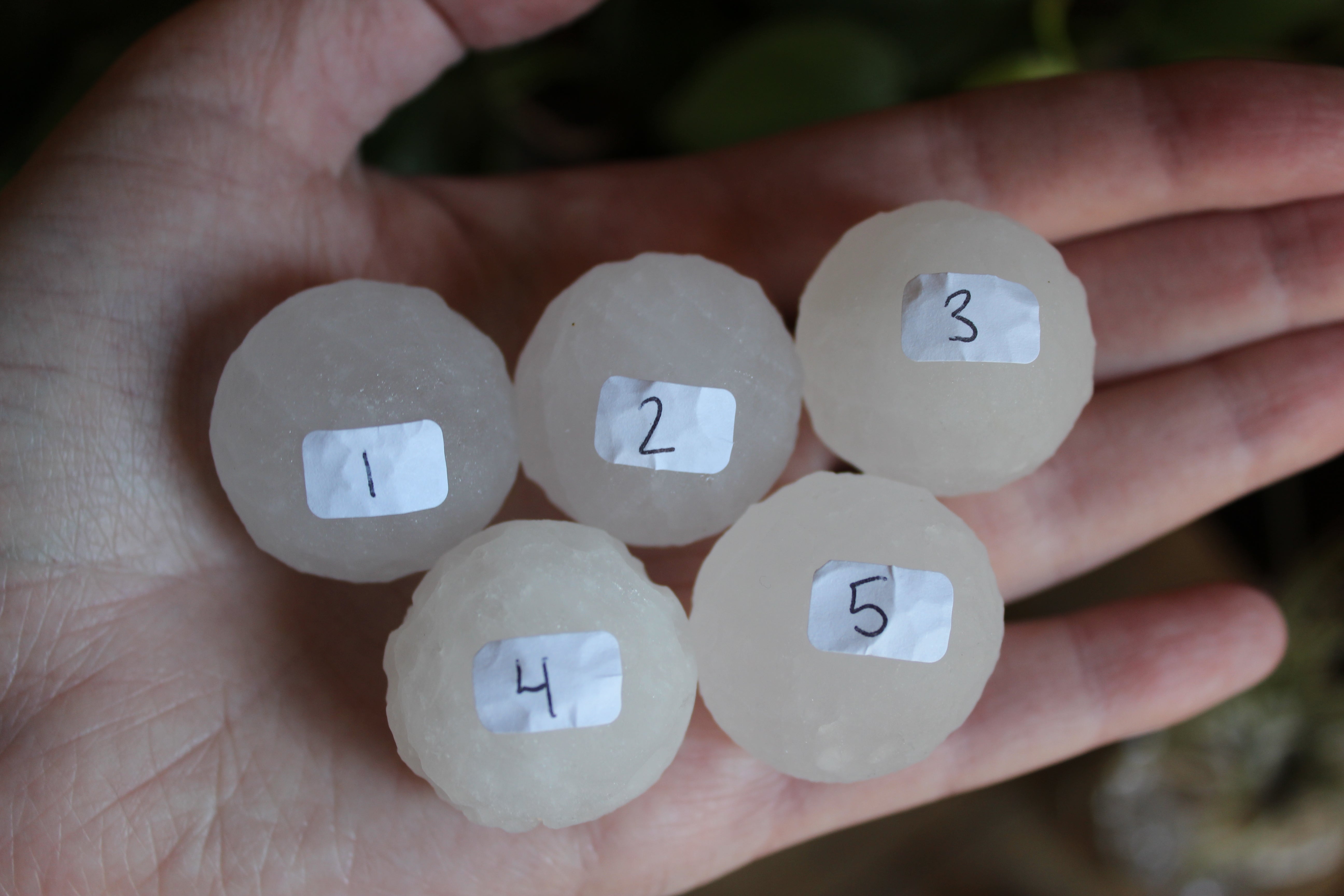 Rose, clear, and smoky quartz moon sphere