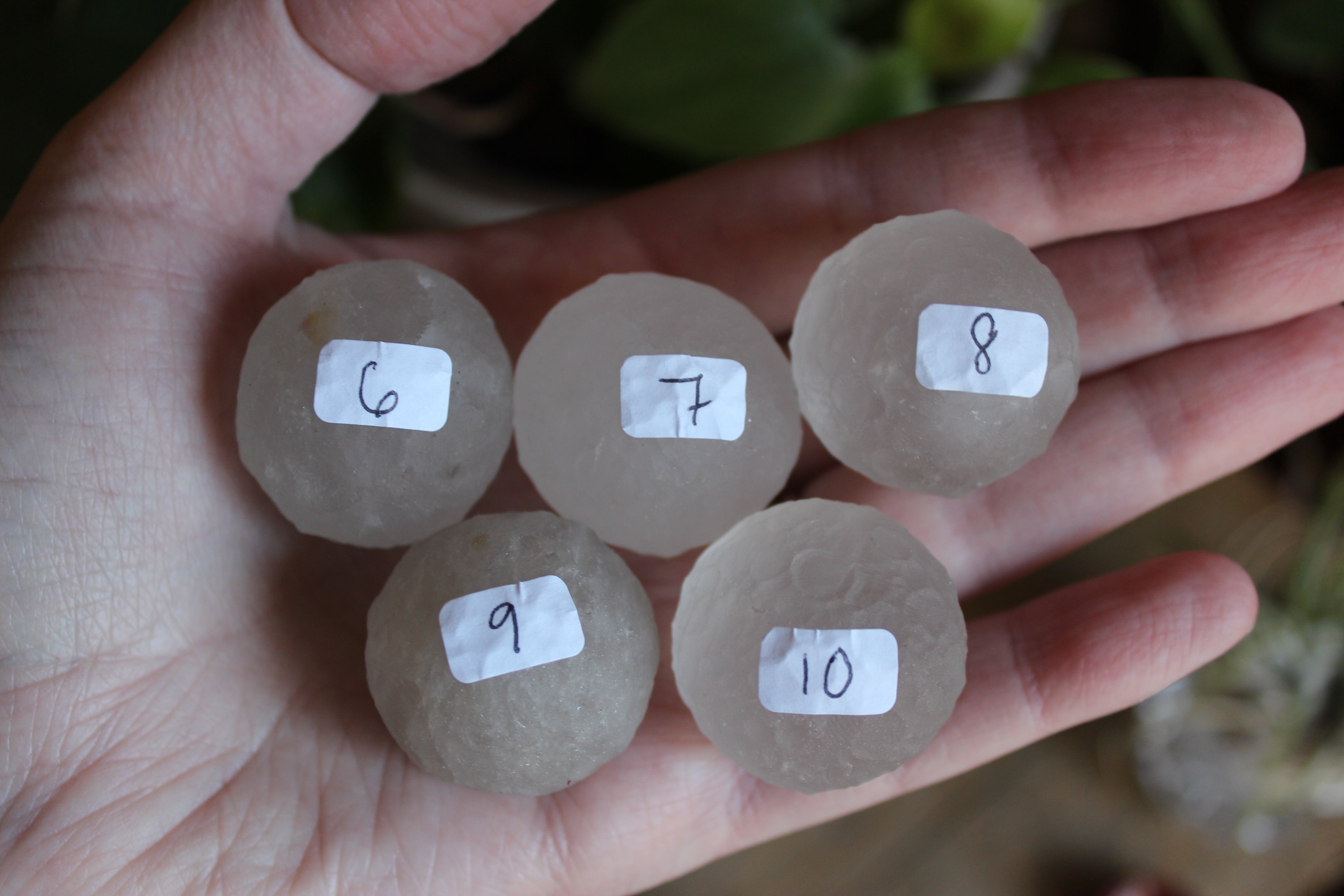 Rose, clear, and smoky quartz moon sphere