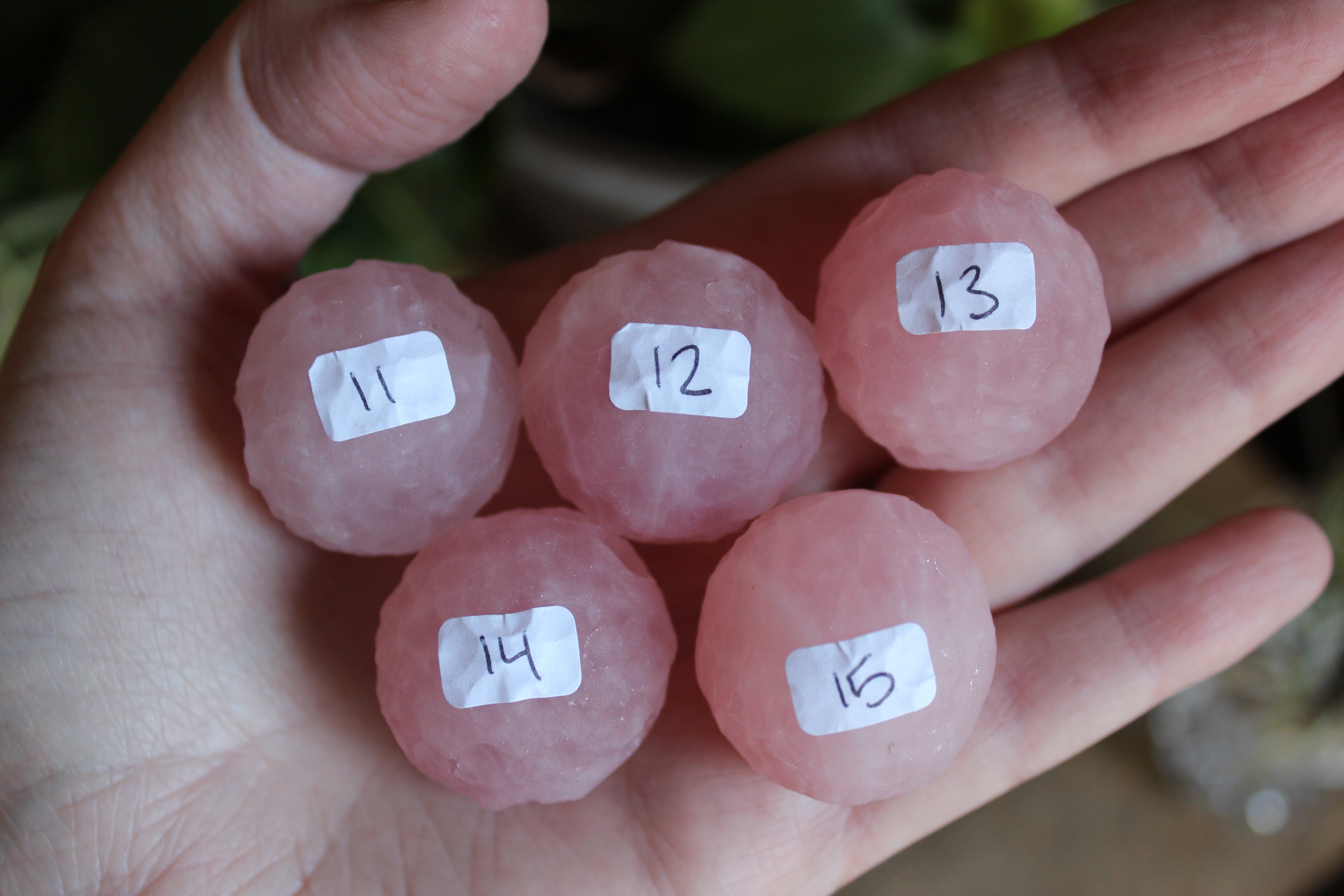 Rose, clear, and smoky quartz moon sphere