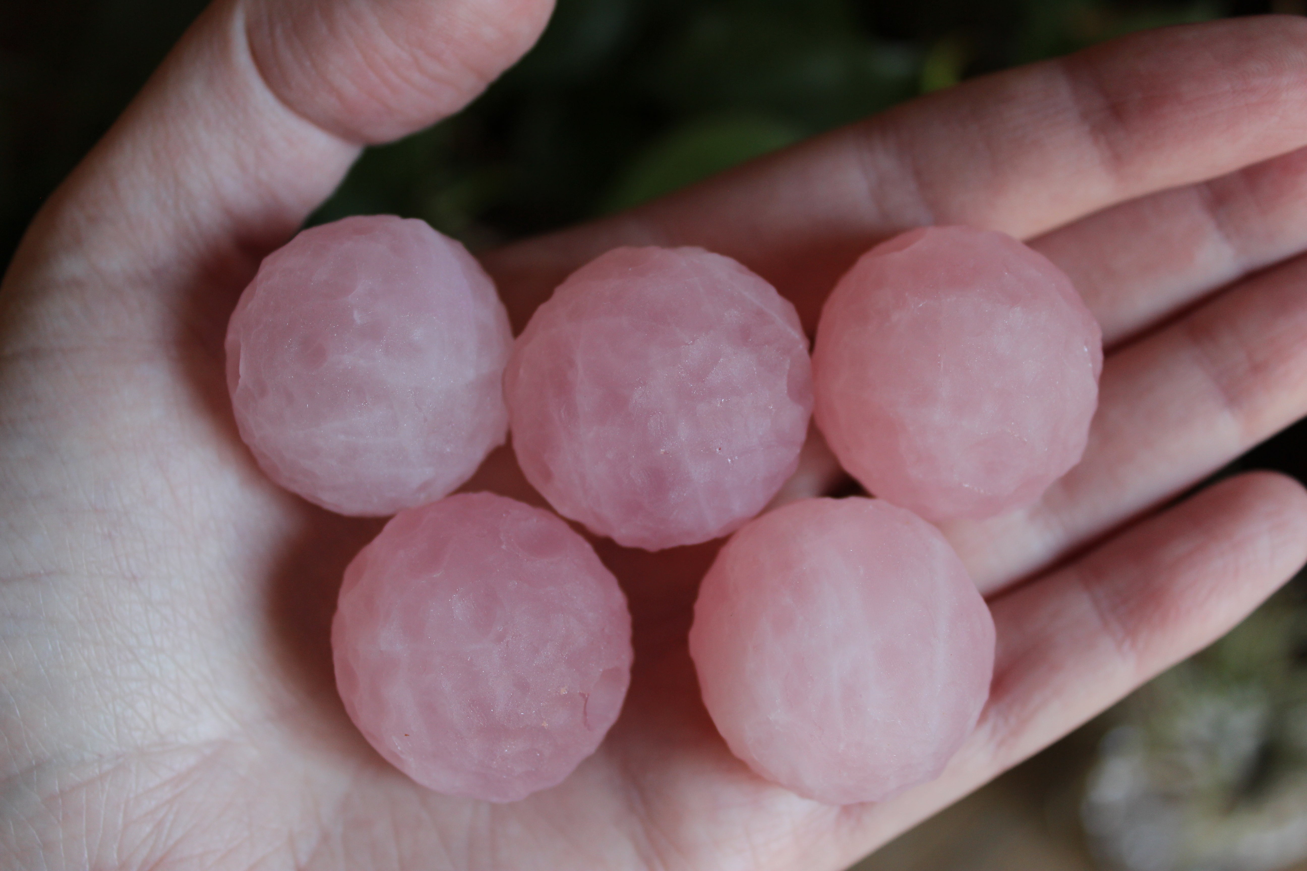 Rose, clear, and smoky quartz moon sphere