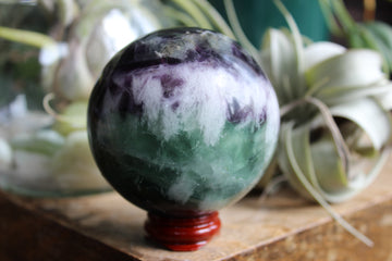 Fluorite sphere with calcite snowflakes 2