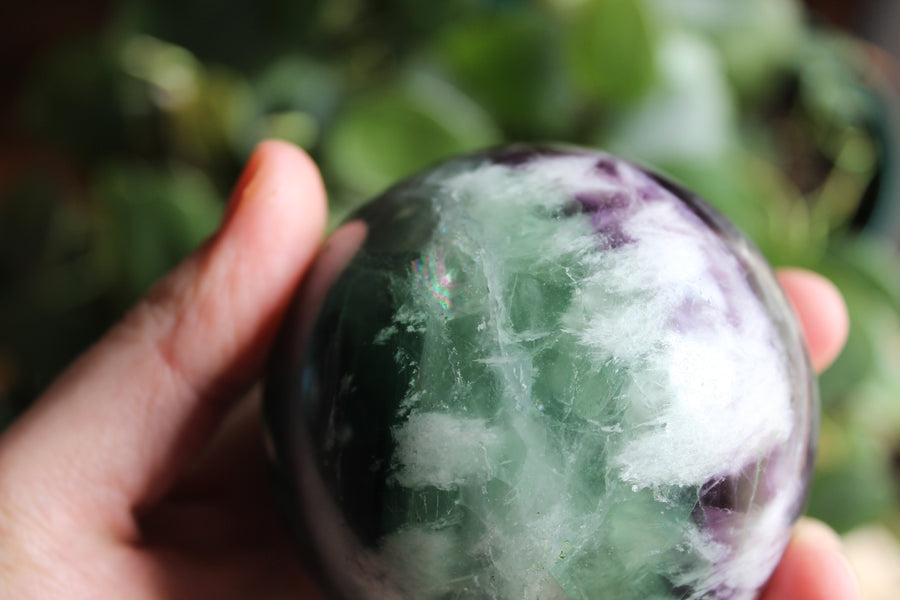 Fluorite sphere with calcite snowflakes 2