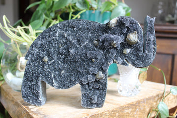 Black amethyst with calcite elephant 1 sale