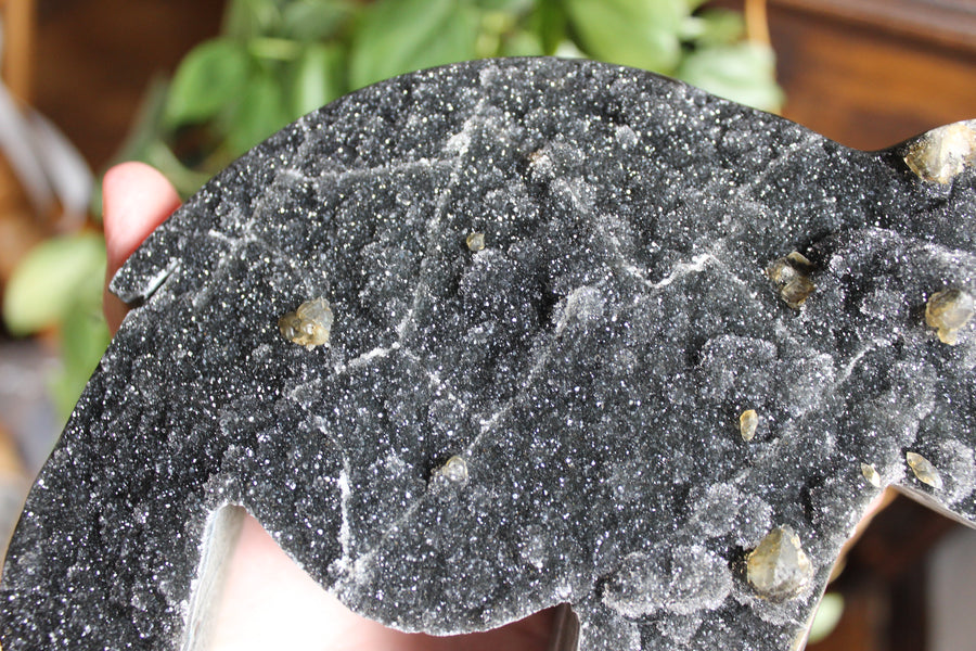 Black amethyst with calcite elephant 1 sale