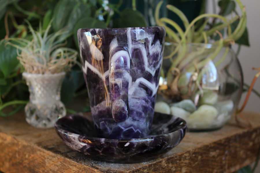 Chevron amethyst tea cup and saucer 2 sale