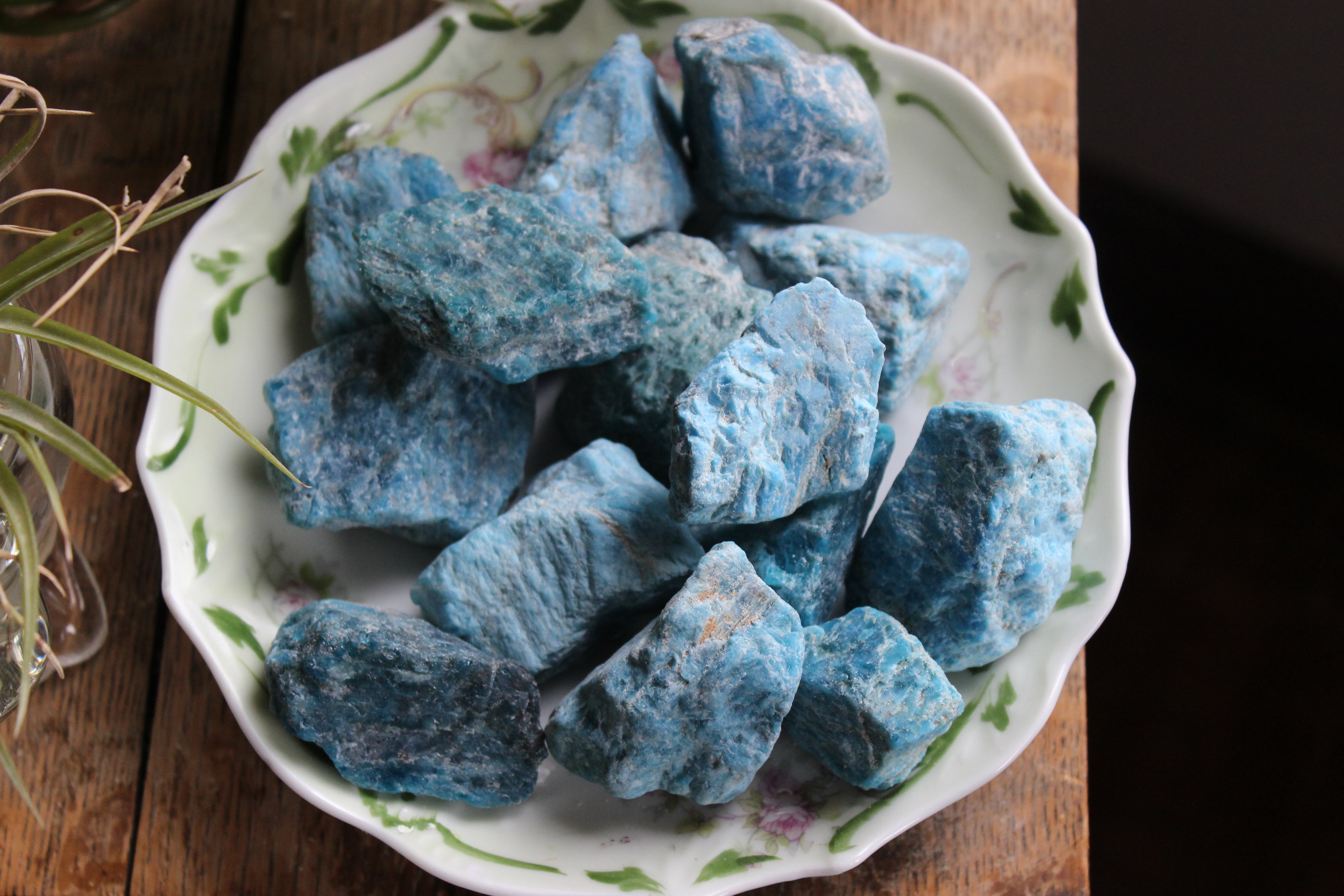 Rough blue apatite pieces (set of 3)