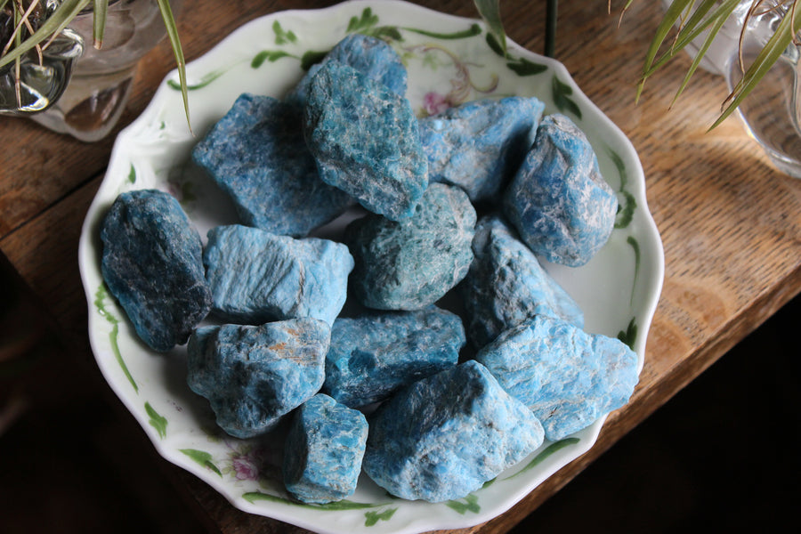 Rough blue apatite pieces (set of 3)